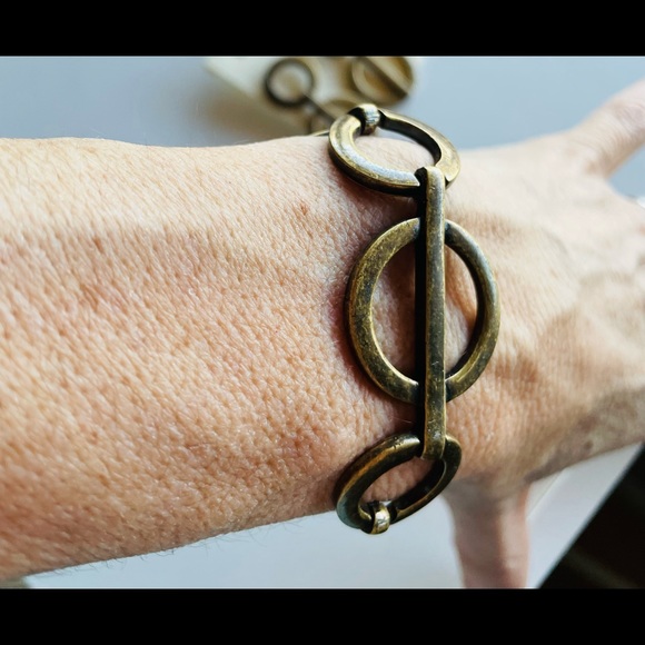 Vintage 90s bracelet & earring set of 2. Brass. Circular chain link chunky. SML - Picture 7 of 7
